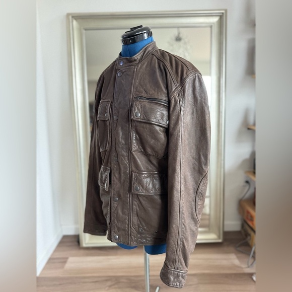 Lucky Brand Manx Cafe Racer Brown Leather Biker Moto Jacket Men's Size S - Picture 5 of 13